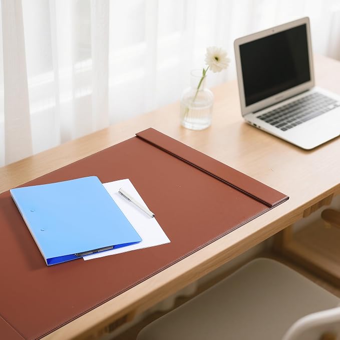 30" x 18" Leather Desk Blotter with Side Rails for Writing Leather Executive Desk Pad Protector Desk Mat for Office Home Workplace Brown