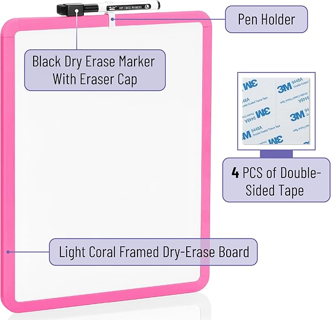 Mr. Pen- Dry Erase Board, 14” x 11” with a Black Dry Erase Marker, Small Mini White Board for Students