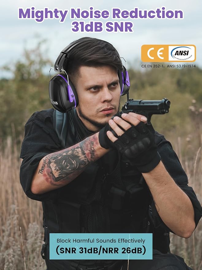 Ear Protection for Gun Range, 31dB SNR Noise Reduction Safety Ear Muffs, Hearing Protective Noise Cancelling Headphones for Autistic Kids Adults Earmuff for Mowing Monster Jam