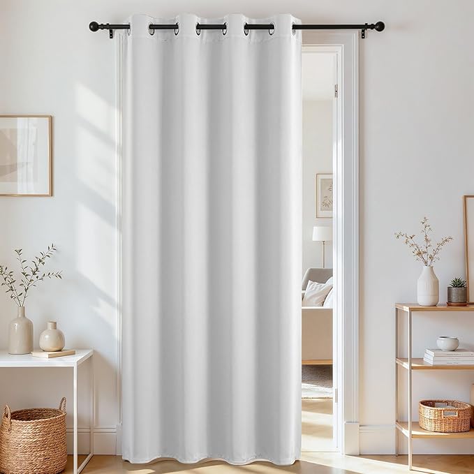Joydeco Blackout Door Curtain for Doorway Privacy 96 Inches Long, Grommet Closet Curtain for Open Closet, Room Divider for Bedroom Living Room (Greyish White 52Wx96L, 1 Panel)