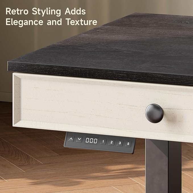 55 Inch Electric Standing Desk with 3 Drawers, Home Office Desk, Black | Computer Desks Retro Corner Table & Drawers, Height Adjustable Stand Up Desk with Storage & Outlets for Computer Workstation