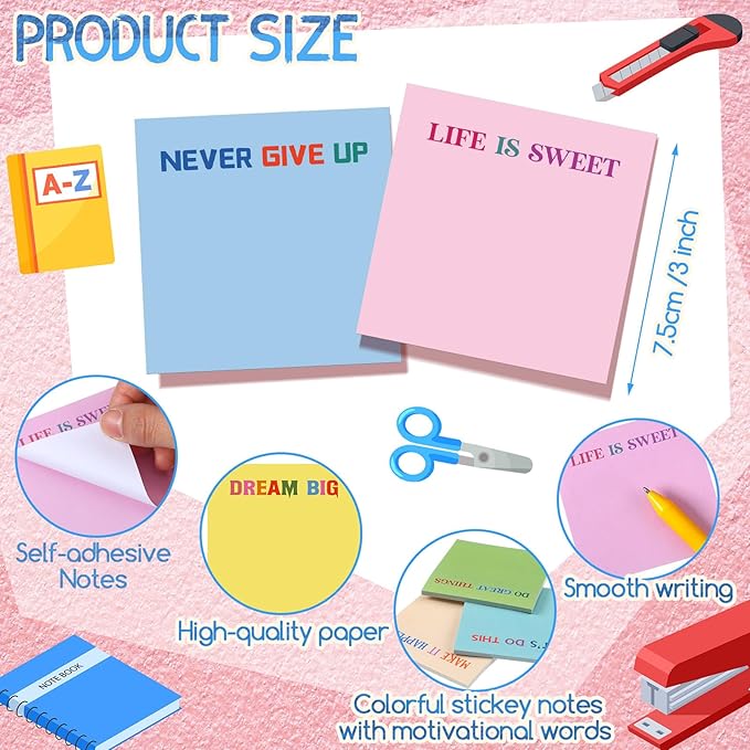 Yinder 24 Pcs Inspirational Sticky Notes Thank You Gift Motivational Sticky Note Pad Employee Appreciation Gift Bulk for Staff Coworker Teacher Nurse Office Groups 3 x 3'' (Motivational,Gentle Color)