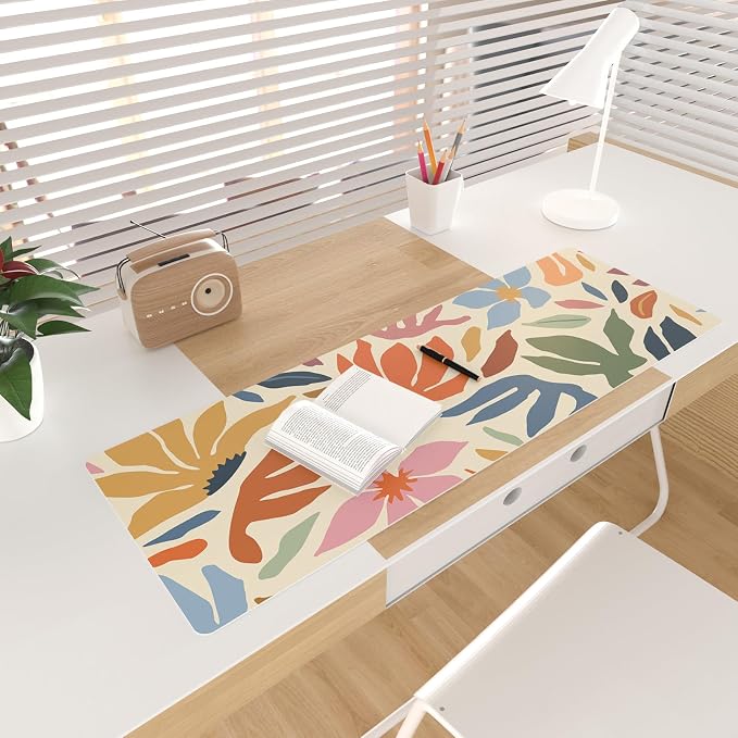 Colorful Star Abstract Floral Large Mouse Pad, Waterproof Office Desk Mat, 31.5" x 11.8"