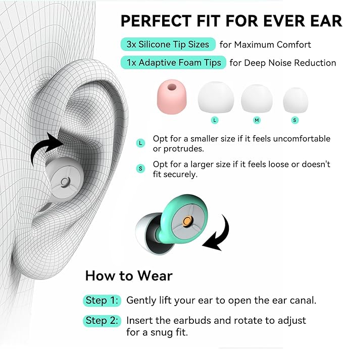 Ear Plugs for Sleeping Noise Cancelling, 24-30dB Ear Plugs for Noise Reduction, Hearing Protection, Silicone Soft Reusable EarPlugs for Sleep, Concert, Focus with Case & 4 Pair Eartips