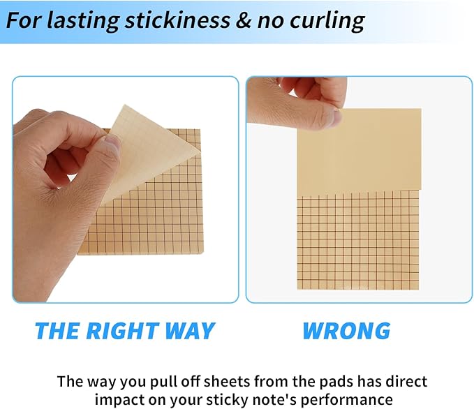 3 Pack Aesthetic Sticky Notes 3 x 3 Inches with Lines Grids, 80 Sheets/Pad, Brown