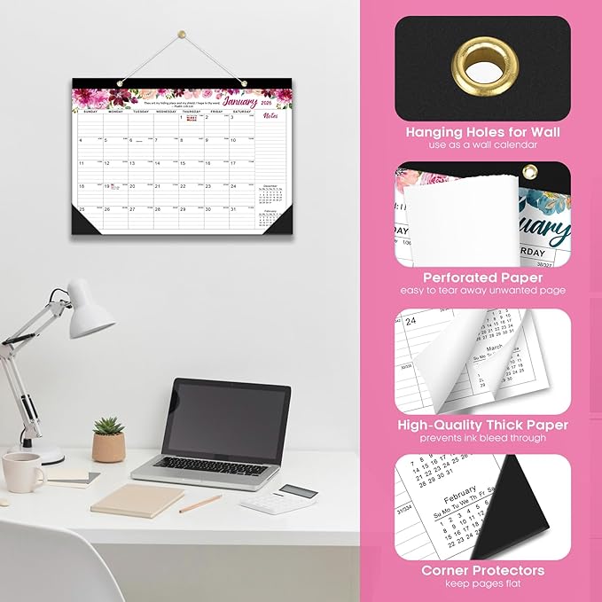2026 Desk Calendar, 18-Month Calendar Runs from January 2026 to June 2027, 17" x 12" Desktop or Wall Calendar, Perfect Monthly Calendar Planner for Home, Office, or School - Psalm Theme