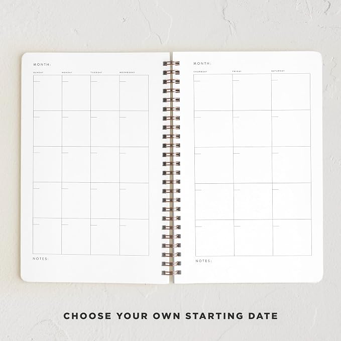 Minted Coastal Toile 2026 Weekly & Monthly Undated Planner, 5.5" x 8.5" Blue Nautical Spiral Bound Planner Notebook, 132 Pages, Undated Monthly & Weekly Layouts for Home or Office