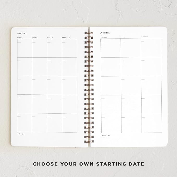 Minted Black Lines of Bows 2026 Weekly & Monthly Undated Planner, 5.5" x 8.5" Minimalist Spiral Bound Planner Notebook, 132 Pages, Modern Undated Calendar Organizer