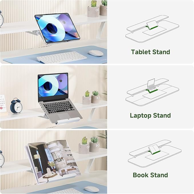 GTPLAYER Electric Standing Desk with Drawers, 48 x 24 Inches Height Adjustable Computer Desk with Monitor Stand, Laptop Stand, Sit Stand up Desk with Memory Preset for Home, Office, Ivory White