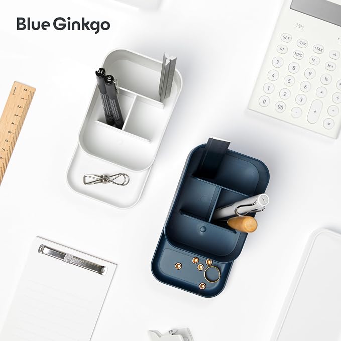BLUE GINKGO Pen Holder, Desk Organizer, Blue, Made in Korea | Multi-Compartment. Space-Saving. Everyday Storage.