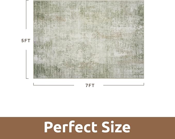 5 x 7 Area Rugs for Living Room, Machine Washable Non Slip Rug Ultra Soft Low Pile Indoor Carpet Modern Abstract Rugs for Bedroom Office Room Dining Room Beside, Green