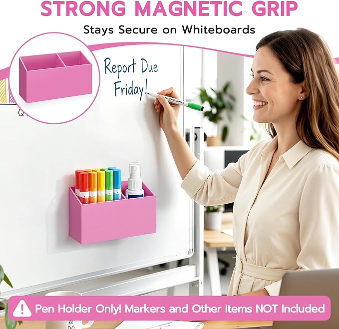 MR.MATE Magnetic Pen Holder, Magnetic Dry Erase Marker Holder for Whiteboard, Non-Slip Pencil Cup Holders for Fridge, Magnet Locker Organizer for Office Classroom Desk Accessories (Pink)