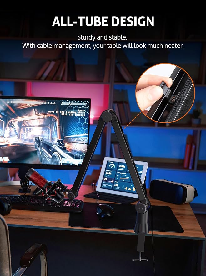 Blue Yeti Microphone Boom Arm - Upgraded Heavy Duty Boom Arm, Hidden Cable Management, Stable Desk Clamp, Blue Yeti Mic Stand Compatible with Yeti Microphone, HyperX QuadCast, Shure SM7B