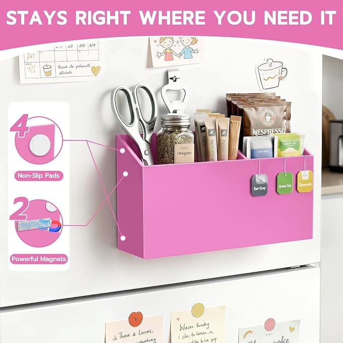 MR.MATE Magnetic Pen Holder, Magnetic Dry Erase Marker Holder for Whiteboard, Non-Slip Pencil Cup Holders for Fridge, Magnet Locker Organizer for Office Classroom Desk Accessories (Pink)