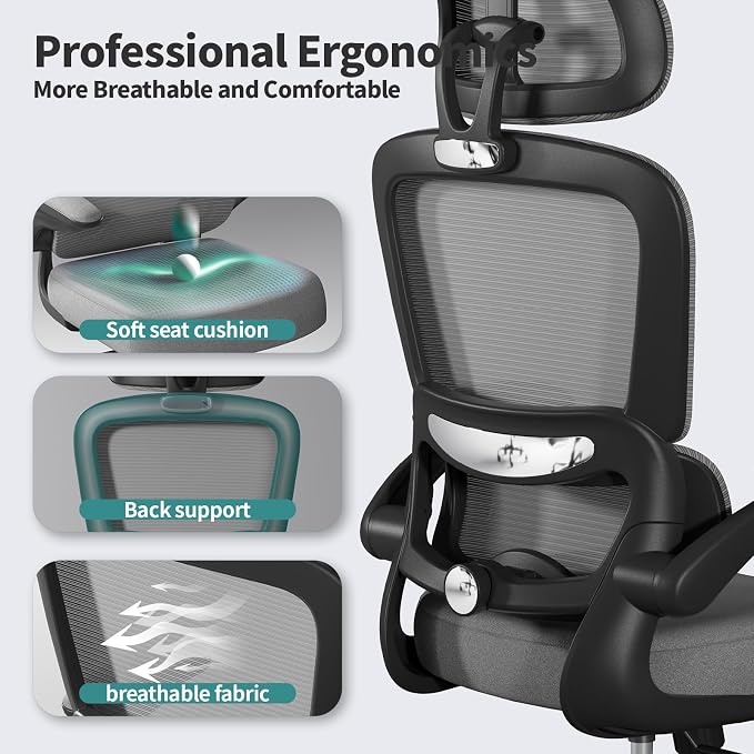 TRALT Office Chair Ergonomic Desk Chair, 330 LBS Home Mesh Office Desk Chairs with Wheels, Comfortable Gaming Chairs (Dark Grey)