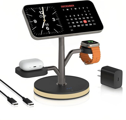3 in 1 Wireless Charging Station for Apple Device,Fast Charging Tree-Shaped Stand with 20W Adapter,Qi-Certified Charger for iPhone 12-17 Series,Apple Watch,AirPods,Perfect for Office,Nightstand,Dorm