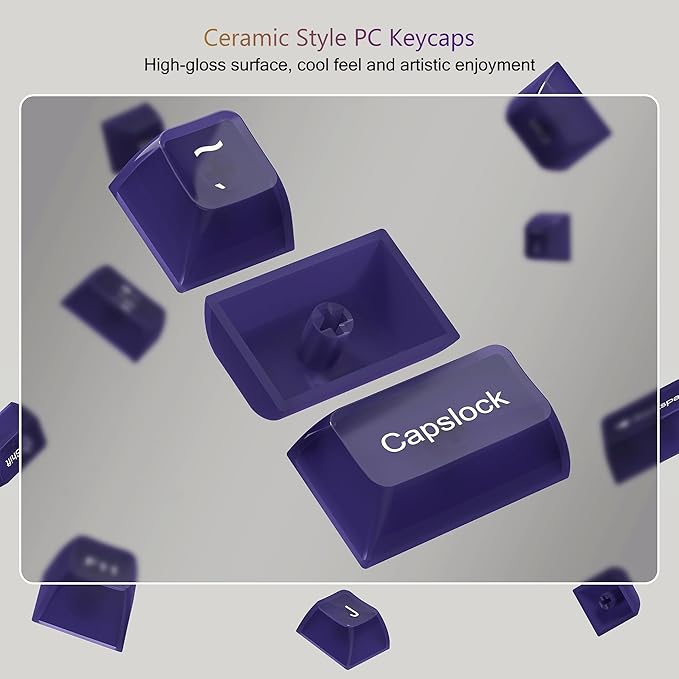 Womier Keyboard Keycaps Jelly Purple, Cute Keycaps Transparent Clear Custom Key Cap 60 65 75 100 Percent for Cherry MX, Kailh, Outemu, Gateron Mechanical Keyboards(MDA Profile)