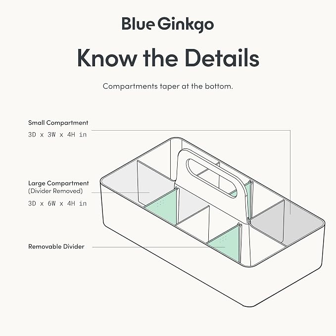 BLUE GINKGO Stackable Organizer Caddy, Long, Grey, Made in Korea | Portable. Adjustable. Home, Office & School Storage.