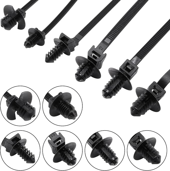 240 PCS Push Mount Zip Ties, Nylon Car Mount Wire Ties Snap in Cable Zip Ties, Black Push Mount Cable Ties Automotive Zip Ties Fastener Wire Harness Clips for Wire Tying (6-Types)