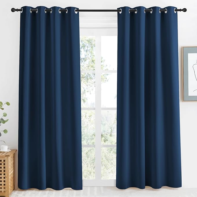 NICETOWN Moroccan Blue Blackout Curtain 86" Length, W55 x L86 Inch, 8 Grommets Top, 1 Piece, Thermal Insulated Modern Window Treatment Soundproof Drape Panel for Bedroom/Living Room