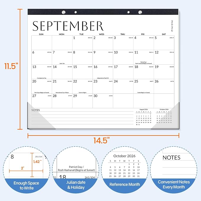 SUNEE Desk Calendar 2026-2027, 14.5" x 11.5", 18-Month Monthly Desk Calendar from Jul. 2026 - Dec. 2027, Academic Desk Calendar for Teacher, School, White