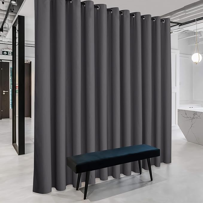 RYB HOME Extra Wide Curtain - Blackout Room Divider Curtains Portable Energy Saving Privacy Divider Shades for Patio Door Hallway Office Apartment Home Theater Doorway,1 Pc, Grey, W 20ft x L 9ft
