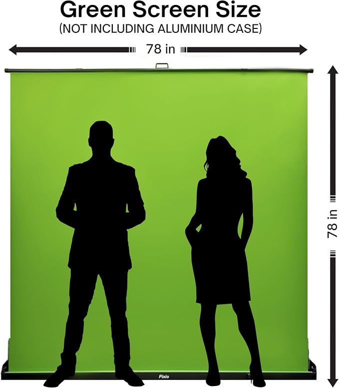 [Wide Version] Pixio Green Screen Extra Large Backdrop 78" L x 78" W - Free Standing, Portable, Collapsible, Auto-Locking Green Screen Background for Photoshoots, Filming, Streaming, TikTok, Zoom