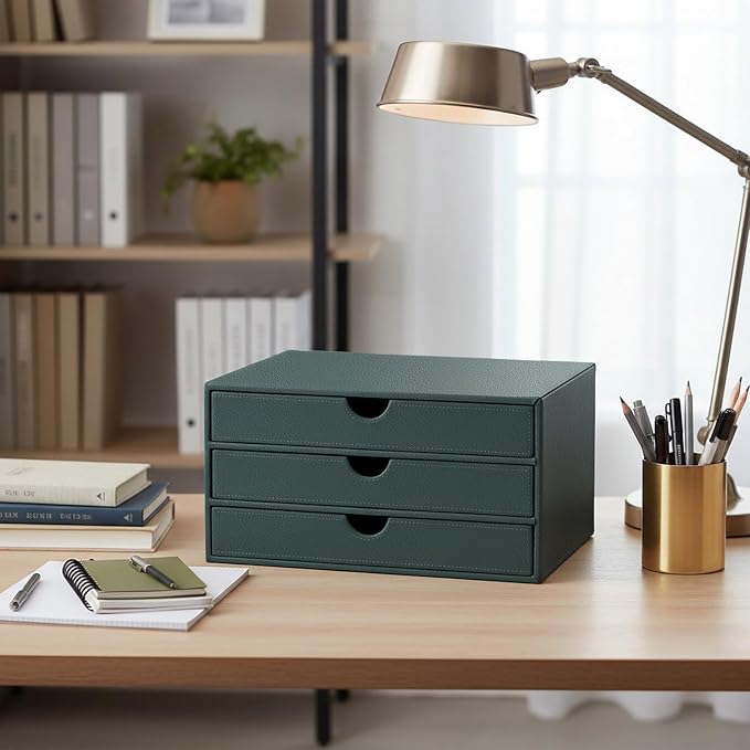 UnionBasic Document Organizer, 3-Drawer File Cabinet Document Storage Box, Office Desktop Filing Organizer, Dark Ivy