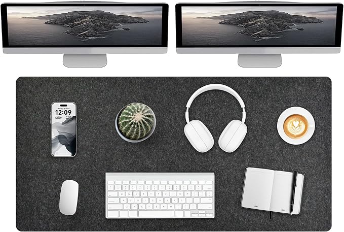 DAWNTREES Extra Large Felt Desk Mat,55''x23.6'' Non-Slip Desktop Protector | Full Desk Mouse pad, Computer Desk Mat for Keyboard and Mouse Pad,Desk Accessories for Home and Office (Dark Gray)