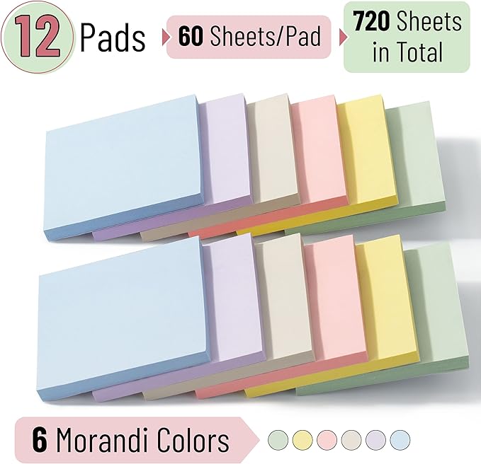 Mr. Pen- Bulk Sticky Notes, 3”x3”, 12 Pads, Colorful, Morandi Colors Self-Stick Aesthetic, Stocky Notes for Bible Journaling