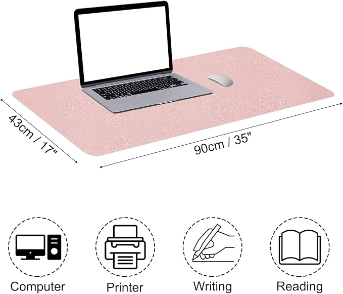 PATIKIL Desk Mat, 35"x17", Waterproof PU Leather Desktop Protector, Dual Sided, Light Pink