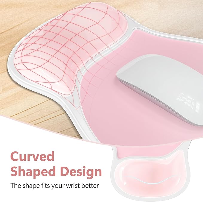 AKIT Ergonomic Gel Mouse Pad and Keyboard Wrist Rest, Non-Slip, Pink | Gel Wrist Support for Typing Comfort Non-slip Base Fits Standard Keyboards and Mice Reduces Fatigue During Long Work Sessions