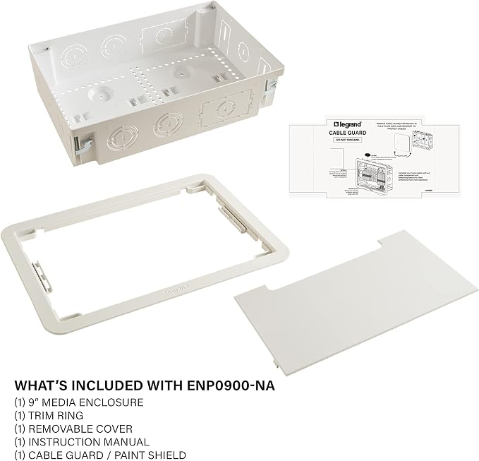Legrand - OnQ Cable Management, In-Wall Media Box, Dual Purpose Structured Wiring Enclosure, TV Home Theater Recessed Storage Box, 9 Inch, white ENP0900-NA