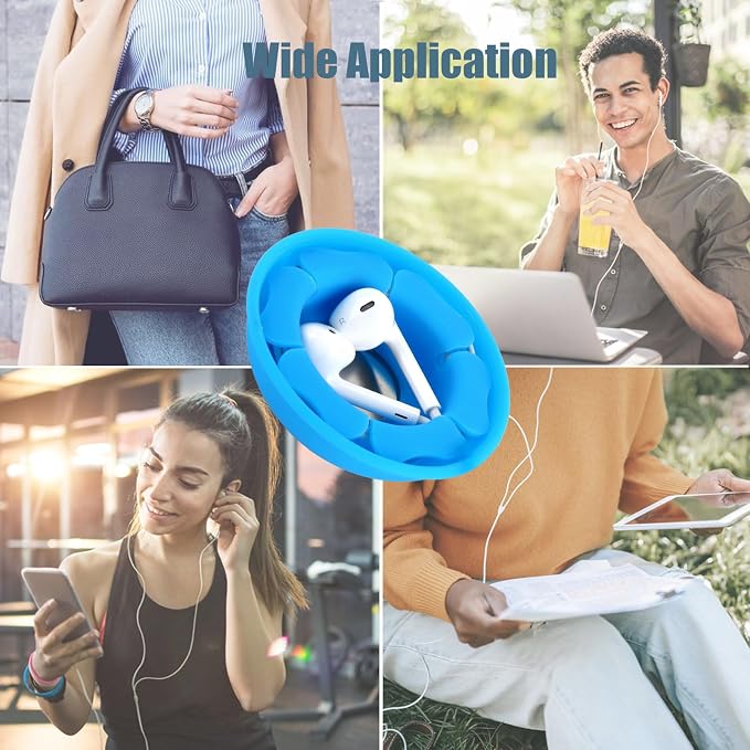 MAIRUI Wired Earbud Case Earphone Headphone Cord Organizer Earbuds Wrap Soft Silicone Magnetic Holder Storage Tangle Free Cable Winder(Blue)