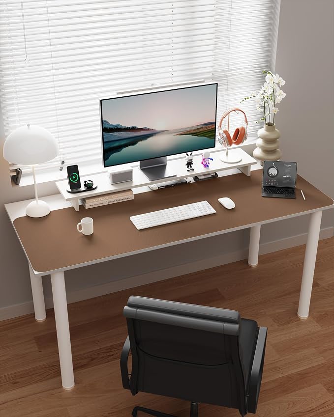 YSAGi Eco Cork Desk Pad, 47" x 17" Leather Desk Mat, Double-Sided Desk Pad Protector,Large Mouse Pad,Waterproof Desk Blotter for Office/Home(Coffee)