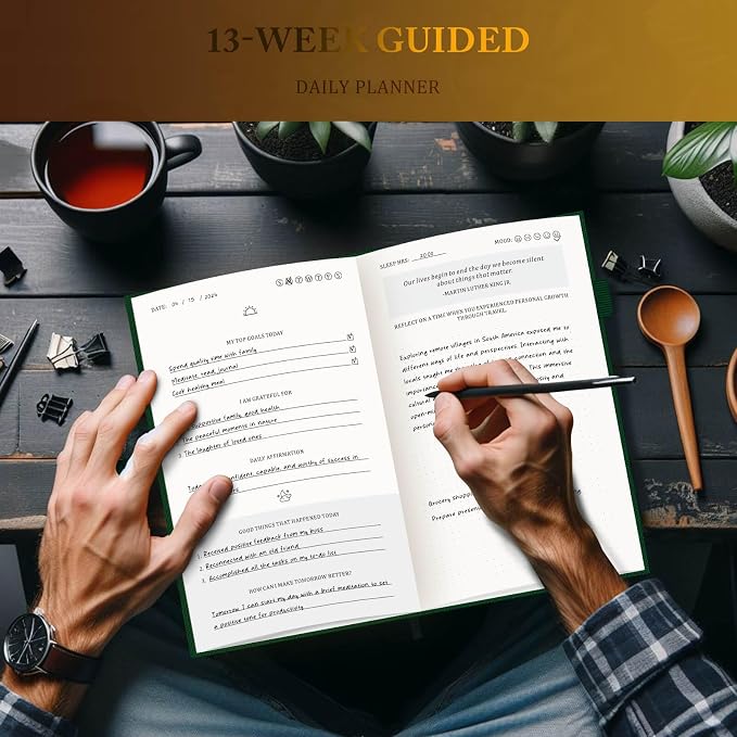 Self-Mastery Journal for Men & Women - Gratitude Journal for Daily Reflection, Mindfulness, and Self-Care - Guided Manifestation Journals - Inspirational Goal Journals with Pen Holder (Dark Green)