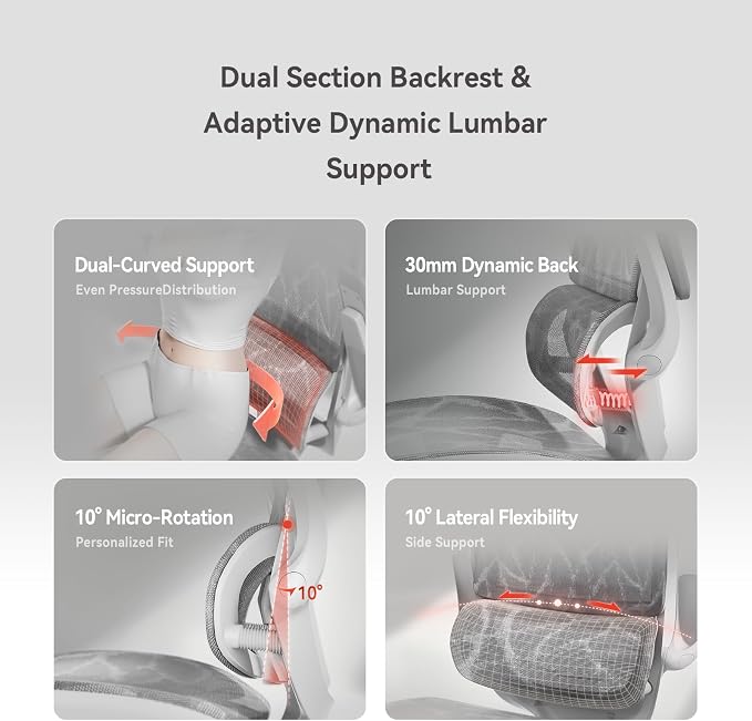 SIHOO M59AS Ergonomic Office Chair, Dual Backrest, Adaptive Lumbar Support | 3D Flip-Up Armrests, FULL Breathable Mesh, Reinforced Aluminum Base, 330 lb, Comfort That Moves With You, Grey