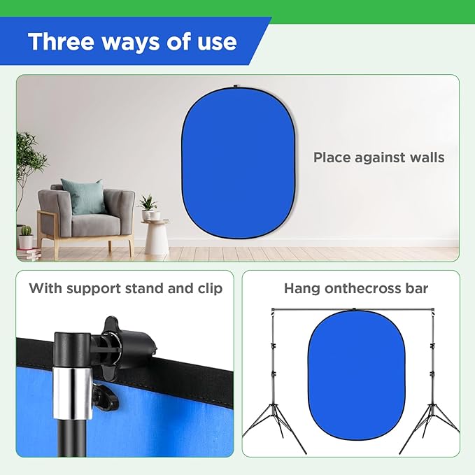 Green Screen Chromakey Backdrop with Stand,Portable 59 * 39inch Blue&Green Screen 2 in 1 Pop Up Collapsible Backdrop for Photo and Video Shooting,Gaming(Green & Blue)