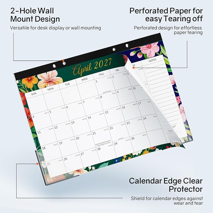 SUNEE Desk Calendar 2026-2027 17" x 12", 18 Month Calendar Jul. 2026 - Dec. 2027, Calendar 2026-2027 With Notes, for Planning, Organizing in Family, School or Office - Colorful Floral