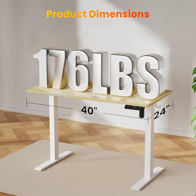 WALKINGDESK 40x24 Inches Height Adjustable Electric Standing Desk with 2 Hooks for Home Office, Ergonomic Sit Stand up Desk with Splice Board, Oak