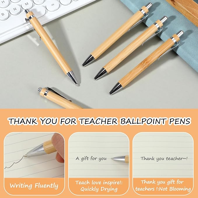 50Pcs Bamboo Pens, Bulk Wooden Pens, Engraving Wooden Ballpoint, Wood Natural Engraving Retractable Pen for Women Men Office Teacher Volunteer