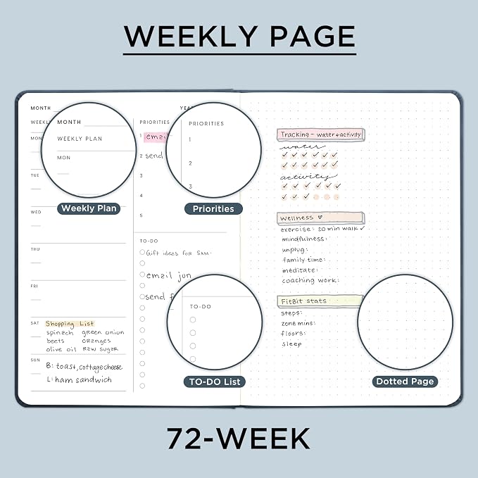 And Per Se Undated Planner, Weekly & Monthly Planner with Goal & Habit Tracker, A5 Leather Hardcover Productivity Journal for Academic Year (Blue)