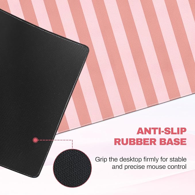 Leather Desk Pad Protector,Orange Striped Office Desk Mat, Large Mouse Pad PU Leather Desk Blotter, Waterproof Laptop Desk Writing Pad Computer Keyboard Pad for Office Home