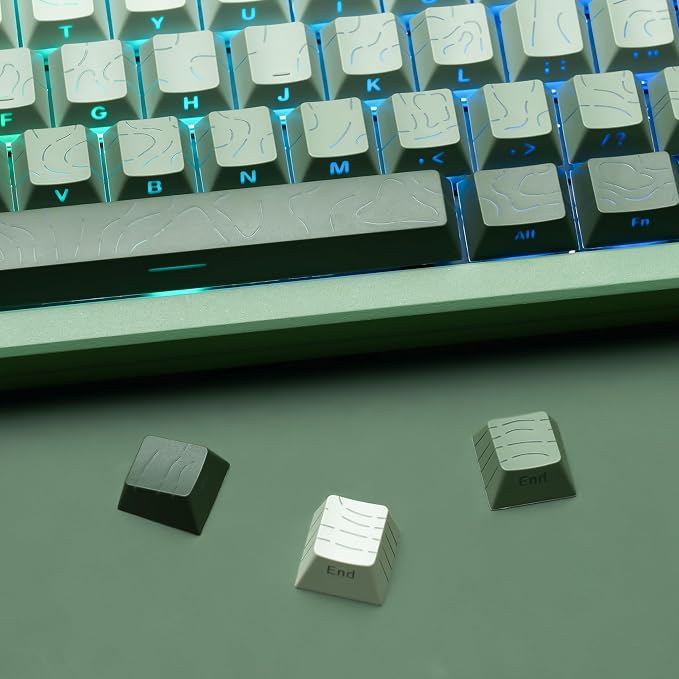 dagaladoo Seaweed Green Topographic PBT keycap Sets,Line Backlit Gradient keycaps,Shine Through Keyboard Keys caps,Side Printed Cherry Profile for 61/64/66/68/71/75/84/87/100/104 Mechanical Keyboards