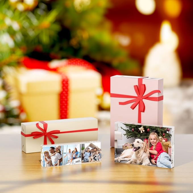 AITEE 8x10 Acrylic Picture Frames 3 Pack, Clear Picture Frames，20% Thicker | Freestanding Double Sided Magnetic Acrylic Lucite Frameless Transparent Square Frame Block Gift for Desktop Display