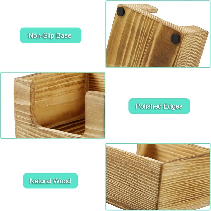 Burnt Wood Sticky Note Holder, 3 x 3 Inch Post It Note Dispenser for Office Desk Accessories, Self Stick Note Pad Holder, Memo Pad Holder Dispenser Organizer for School Office Desk Supplies