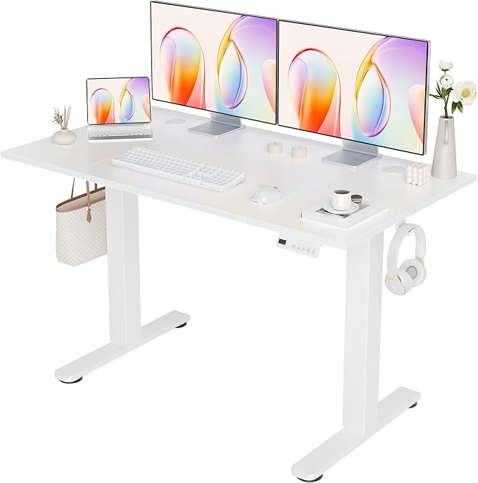 YDN Electric Standing Desk Adjustable Height, Stand up Desk with Cable Management, Home Office Desks with Splice Board & Frame, 48 x 24 Inches, Warm White