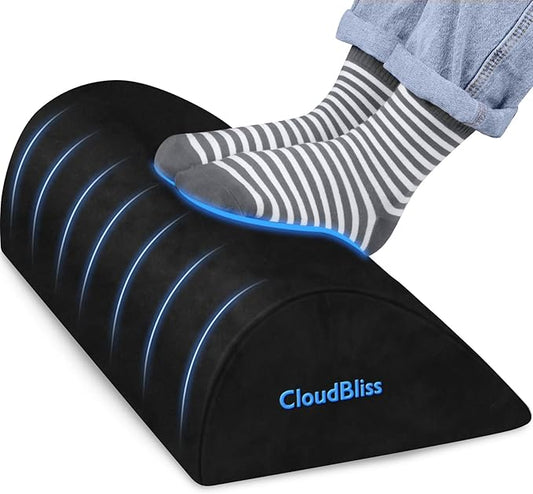 CloudBliss Foot Rest for Under Desk at Work,Office Desk Accessories with Soft Foam and Washable Removable Cover, Foot Stool for Office, Car, Home to Foot Support and Relax Ankles, Black, Long