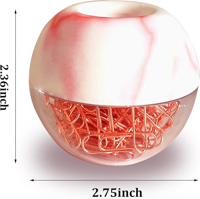 Magnetic Paper Clip Holder, Red Marble Holder with Rose Gold PaperClips 100pcs 28mm(1.1") Cute Office Supplies for Desk Organizer
