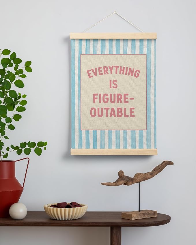 FGFK Preppy Pink and light Blue Everything Is Figureoutable Inspirational Framed hanging Canvas wall art Poster Prints office dorm room decor for women, Motivational posters decorations for home bedroom,12x16 Inch